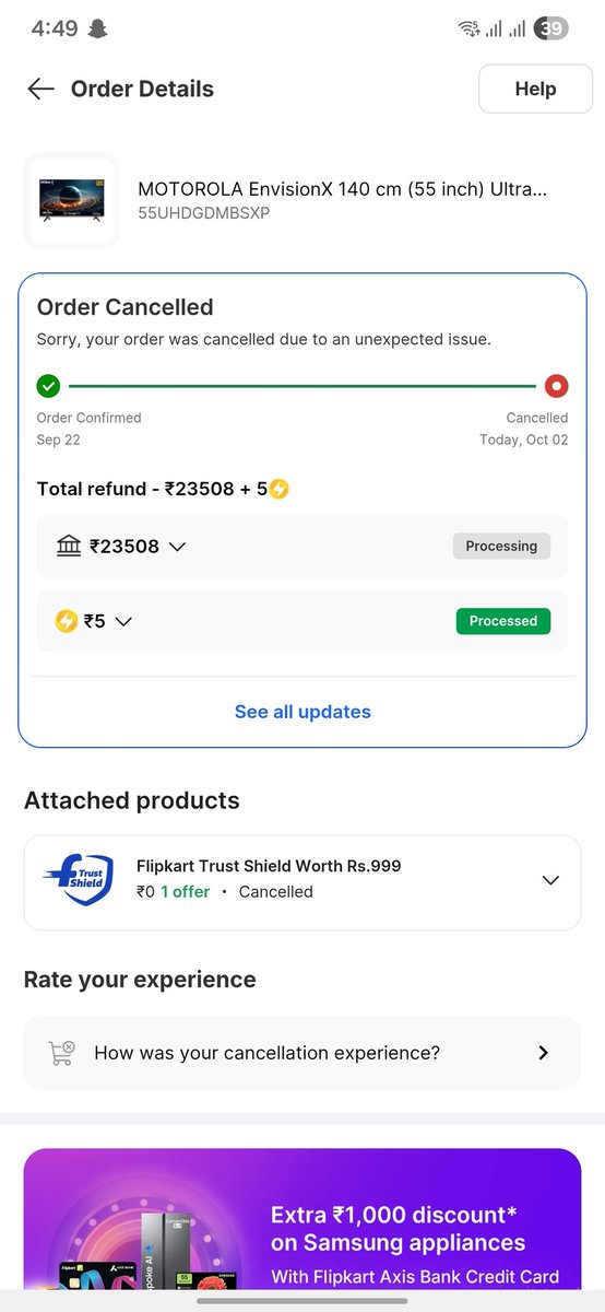 Atulmishra8800's tweet photo. #bigbilliondayscam @Flipkart
After 10 days order cancelled https://t.co/gIYc8cMyni