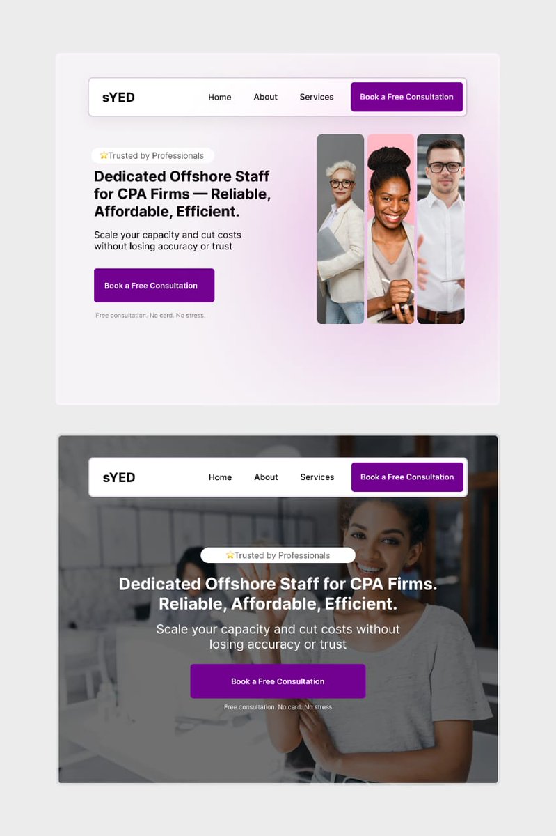 ZapsHQ's tweet image. Normally, I&apos;ve spent most of my tech and freelance career buried in mostly automations... bu I got this #GoHighLevel landing page gig 🥲😅

UI designers, be honest  how am I doing? 😂🥲

Which looks best 🤔

#uxdesign #UIDesign #userexperience #automation #ai