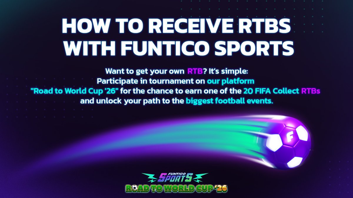 funtico_com's tweet photo. ⁉️So how do you get an RTB?

Simple. Compete in our Road to WorldCup ’26 tournament on Funtico.

Perform, climb the ranks, and you could win 1 of 20 official @FIFACollect RTBs.

This is your path to the world’s greatest football events. 

👉🏻Don't miss it: https://t.co/1Wr8leO4r7