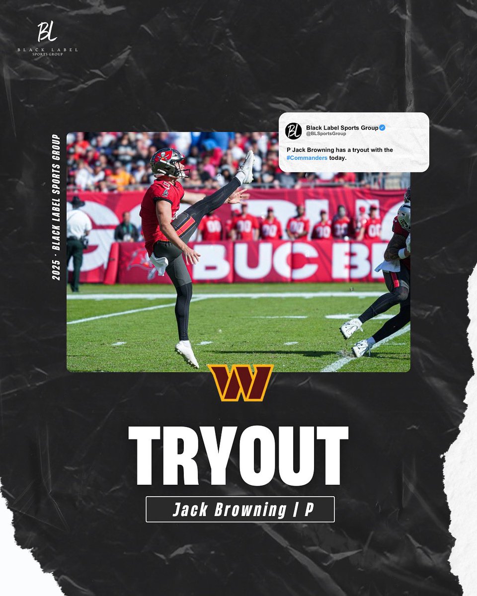 BLSportsGroup's tweet photo. 🚨 Big Day Alert 🚨
Our guy, Jack Browning, is in Washington today for his @Commanders tryout 💪🏈
Locked in. Focused. Let’s go, Jack! ✨
#NFL #Commanders #BlackLabel #JackBrowning https://t.co/0N5mzPQp9t