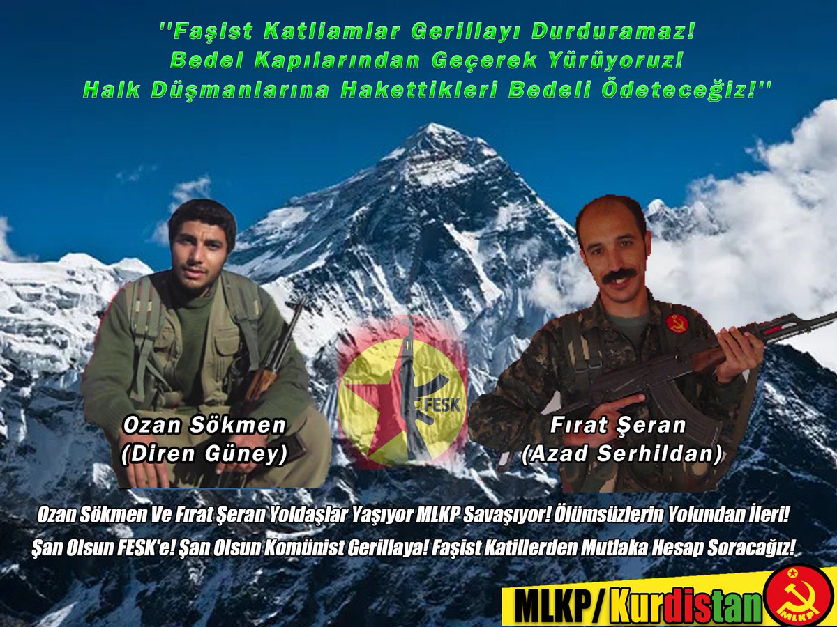 KurdistanMlkp's tweet photo. FESK'in iki baş eğmez gerillası faşist şeflik rejiminin ırkçı, faşist, tecavüzcü ve işkenceci özel polisleriyle kaldıkları üslerinde çatışarak ölümsüzleşti.
Daima Bizimlesiniz Daima Sizinleyiz.
#MLKP #FESK #Kürdistan #Filistin #Gazze https://t.co/tsInPFZAvK