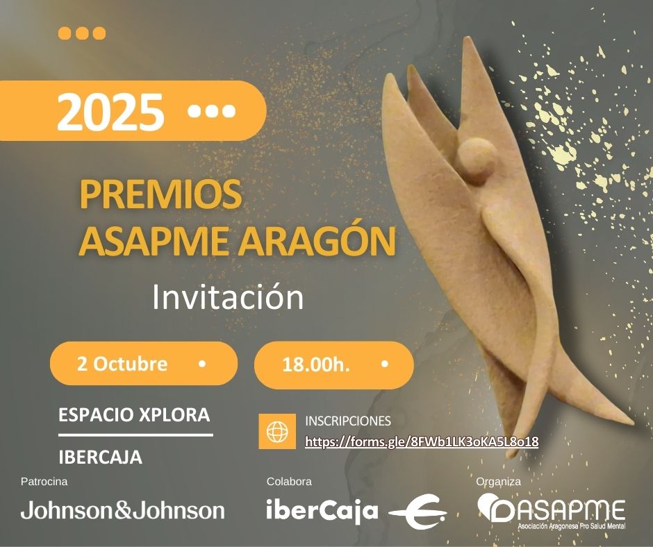 Con gran emoción desde CMAPA caminamos hacia la entrega de PREMIOS ASAPME ARAGÓN. Nos invitan a participar con motivo del DÍA MUNDIAL DE LA SALUD MENTAL.
#asapme #cmapa