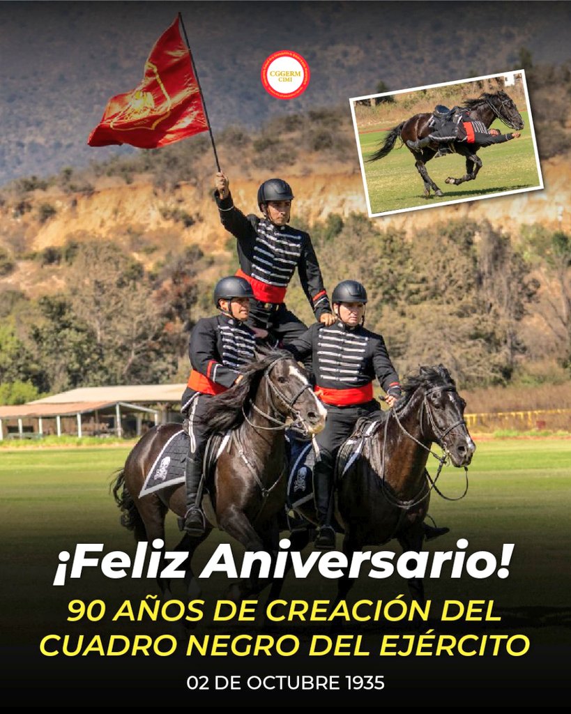 📌Feliz aniversario a todos los integrantes del Cuadro Negro del <a href="/Ejercito_Chile/">Ejército de Chile</a> ▶️ Unidad acrobática ecuestre más antigua del país 🐎 
📌90 años transmitiendo la historia y tradición institucional.🇨🇱🇨🇱🇨🇱
.
#SomosLaGuarnición #SomosTradición