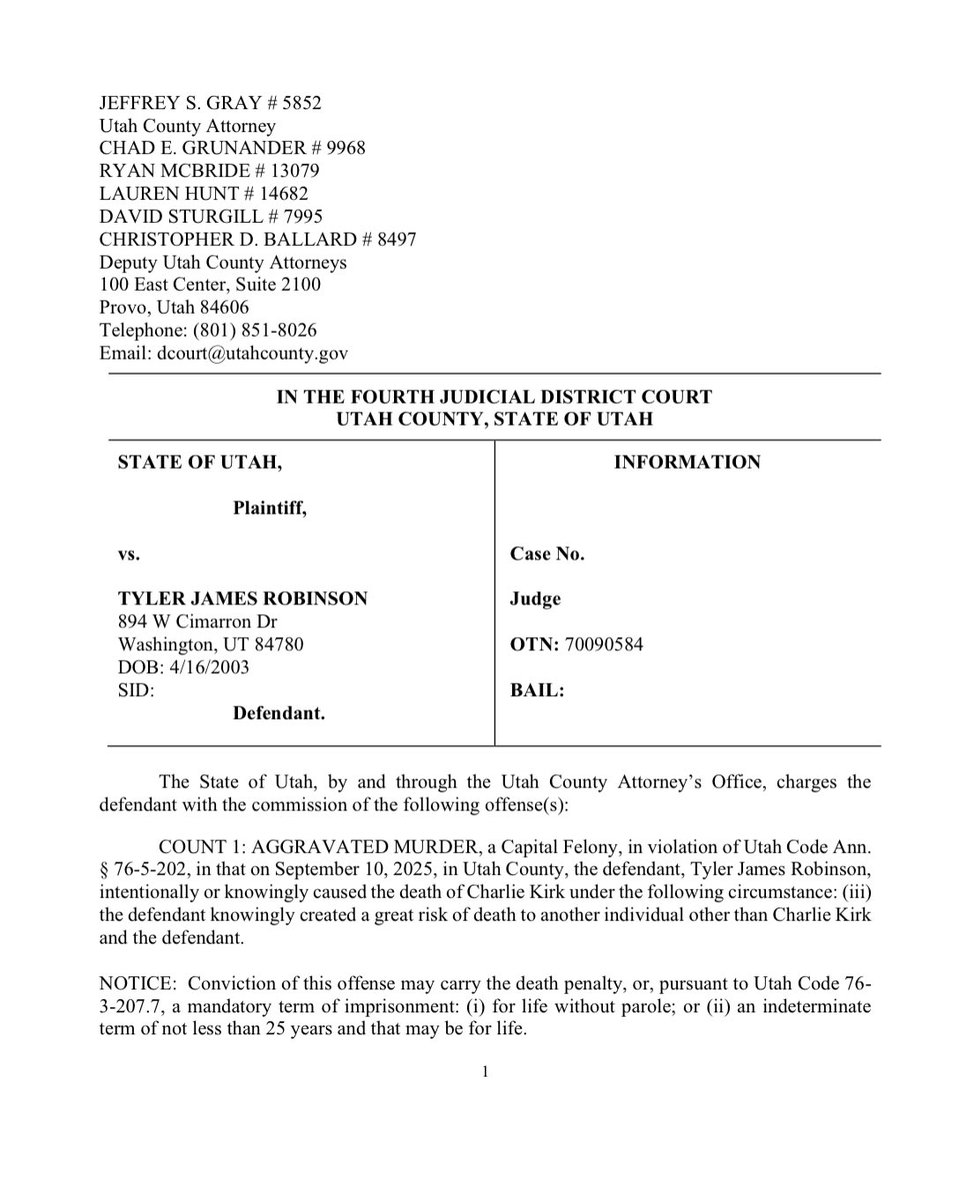 KyleSeraphin's tweet photo. I guess I underestimated how many people are trying to "solve Charlie Kirk's murder" despite knowing NOTHING about homicide investigations or prosecution.

Do your wild theories have anything to do with the probable cause statement laid out in the state's information?

A🧵👇🏼 https://t.co/Fs5mYbJXuE