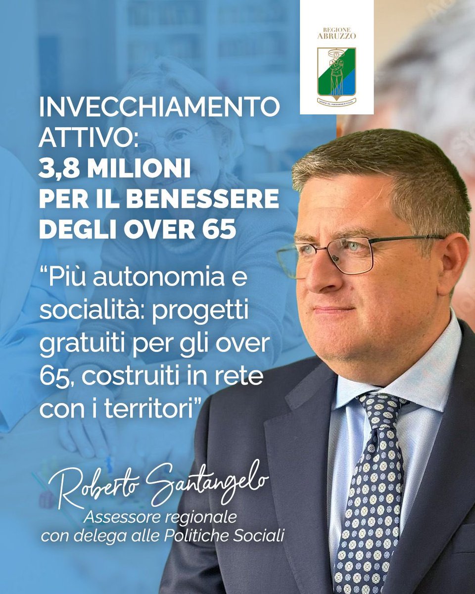 presentate oggi le linee guida dell’avviso “invecchiamento attivo”: 3,8 milioni per progetti che promuovano benessere, autonomia e socialità degli over 65 in abruzzo. sport, volontariato, formazione, sostegno psicologico tra le azioni previste.
🔗 regione.abruzzo.it/notizie/social…
