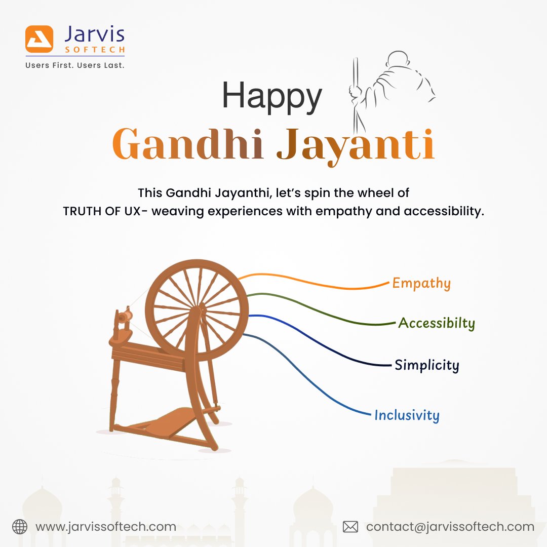JarvisSoftech's tweet photo. Gandhiji showed us the power of simplicity, truth &amp; empathy. In design too, clarity with purpose creates the biggest impact. ✨
#GandhiJayanthi #DesignWithPurpose #UXDesign https://t.co/uaI79RNLTc