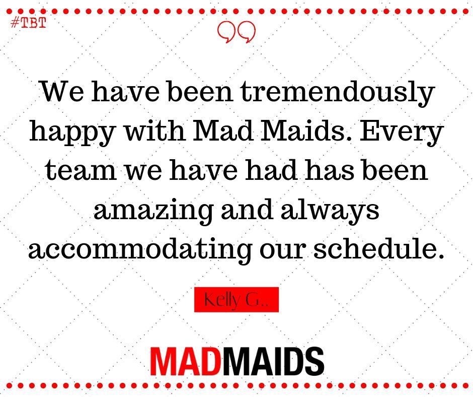 "We have been tremendously happy with Mad Maids. Every team we have had has been amazing and always accommodating our schedule." - Kelly G.
#yyc #yeg #MadMaids #housecleaning #satisfactionguaranteed #ThrowbackThursday #excellence #maidservice