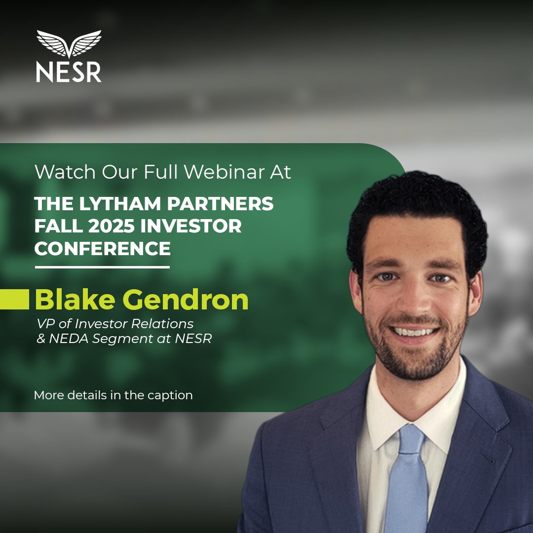 From open tech strategies to staggering growth in the Middle East, Blake Gendron, VP of Investor Relations &amp; NEDA Segment at NESR, shares why our performance – and future – stand out.
Catch his full webinar at the Lytham Partners Fall 2025 Investor Conference here