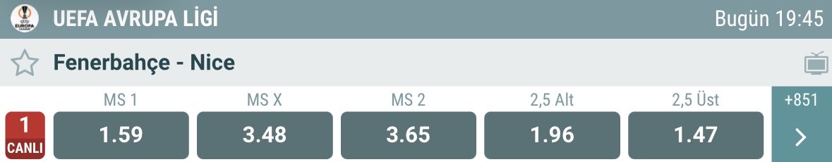 Fenerbahçe Nice maçında inanılmaz bir yüksek oranlı analiz çıktı.

Galatasaray maçında 𝐌𝐒𝟏 dahil tüm analizlerimiz kazanmıştı. 
 
Tüm Golazo buradaysa hep beraber deneyeceğiz. + 𝟏𝟎𝟎𝟎🔒