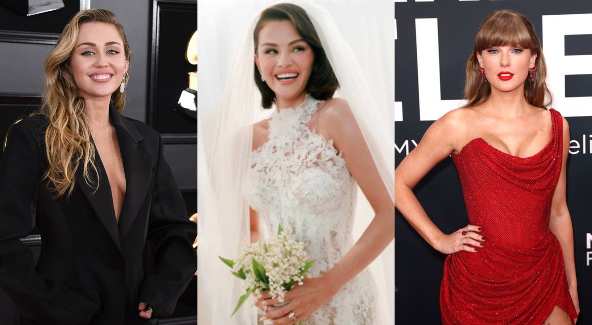 AboutMusicYT's tweet image. Taylor Swift and Miley Cyrus both attended Selena Gomez wedding.