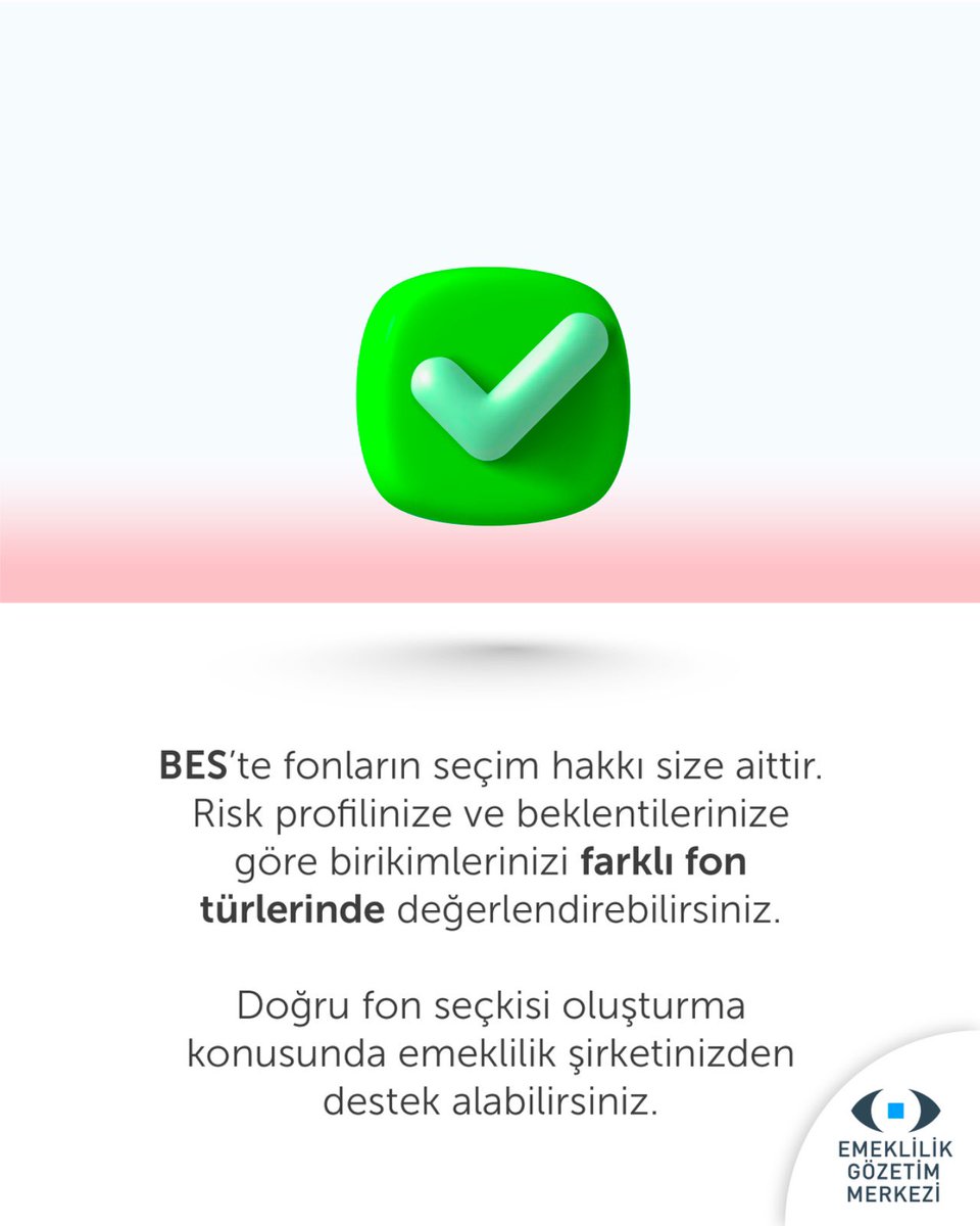 BES’te fonların seçim hakkı size aittir. Risk profilinize ve beklentilerinize göre birikimlerinizi farklı fon türlerinde değerlendirebilirsiniz. 
 
Doğru fon seçkisi oluşturma konusunda emeklilik şirketinizden destek alabilirsiniz veya varsa emeklilik şirketinizin robo