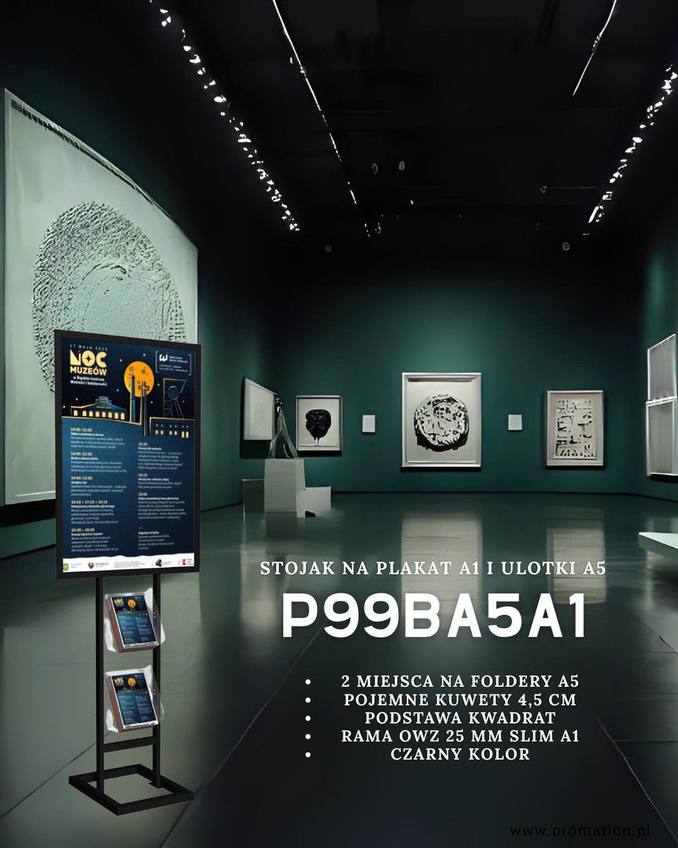 Promation_pl's tweet image. Stojak P99bA5A1 – czarny, elegancki, funkcjonalny.
Rama OWZ A1 + kieszenie plexi A5 na ulotki. Idealny do muzeów i instytucji.
👉 promation.pl/stojaki-na-pla…
#stojakireklamowe #ekspozytory #POS