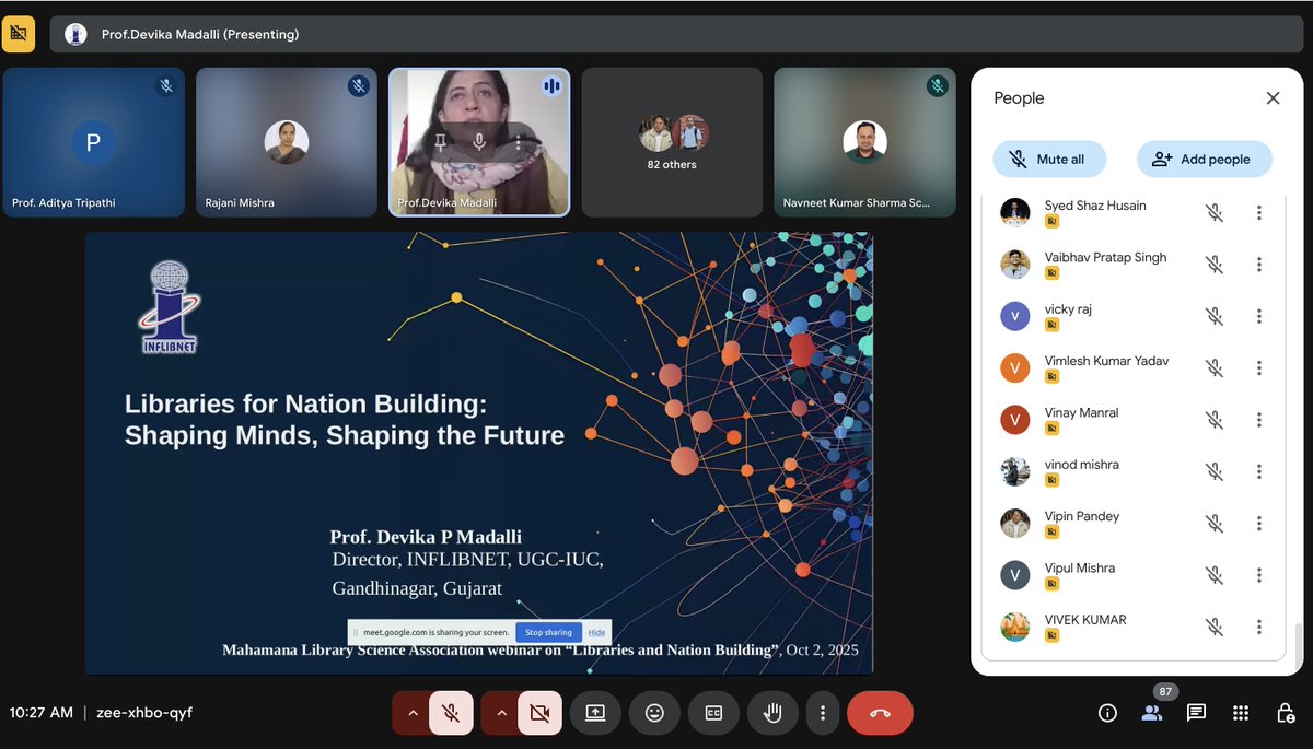 INFLIBNET's tweet image. Prof. Devika P Madalli, Director, @INFLIBNET has delivered a keynote talk on "Libraries for Nation Building; Shaping Minds, Shaping the Future" in an webinar organised by The Mahamana Library Science Alumni Association, BHU, Varanasi.