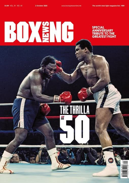 It's the 50th anniversary of the Thrilla In Manila and this week's <a href="/BoxingNewsED/">Boxing News</a> has loads of related content, including my interview with the remarkable Jerry Izenberg, who is still working at 95 and recalls being ringside for the greatest fight of his 74-year career.
Out now.