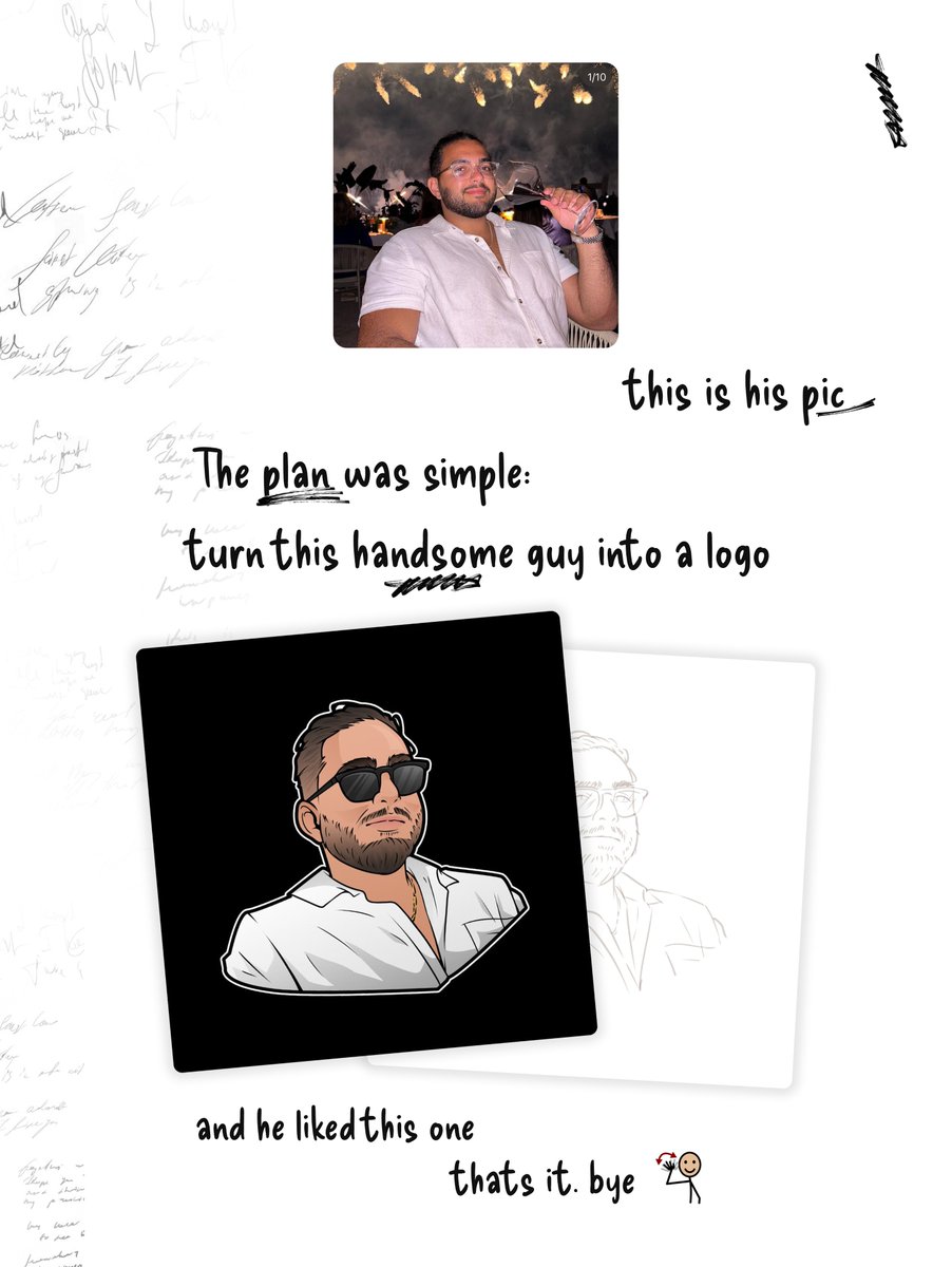 hi it’s dremfy and we made logo for <a href="/YourFellowArab/">Arab</a> 

From a photo to a logo 📷
That was the plan.
We sketched, tweaked, and made it happen. Client approved 📷
That’s it, thanks for stopping by 📷