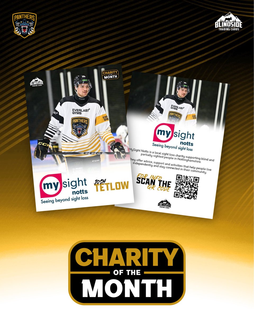 New month, new charity. Welcome My Sight Notts. 

Blindside is proud to support the Nottingham Panthers in their fundraising efforts for charity.

✅ - blindsidecards.co.uk/product/charit…

As part of this initiative, Blindside will produce a special trading card for each Charity of the