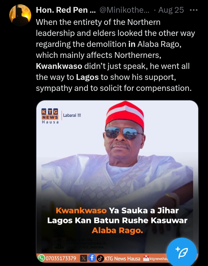 <a href="/Omojuwa/">JJ. Omojuwa</a> This is kwankwaso doing the same thing, I didn't hear your voice then. Governor of Lagos state now or in the future can never stop Po from entering Lagos at will. Igbo adihi efu na mba