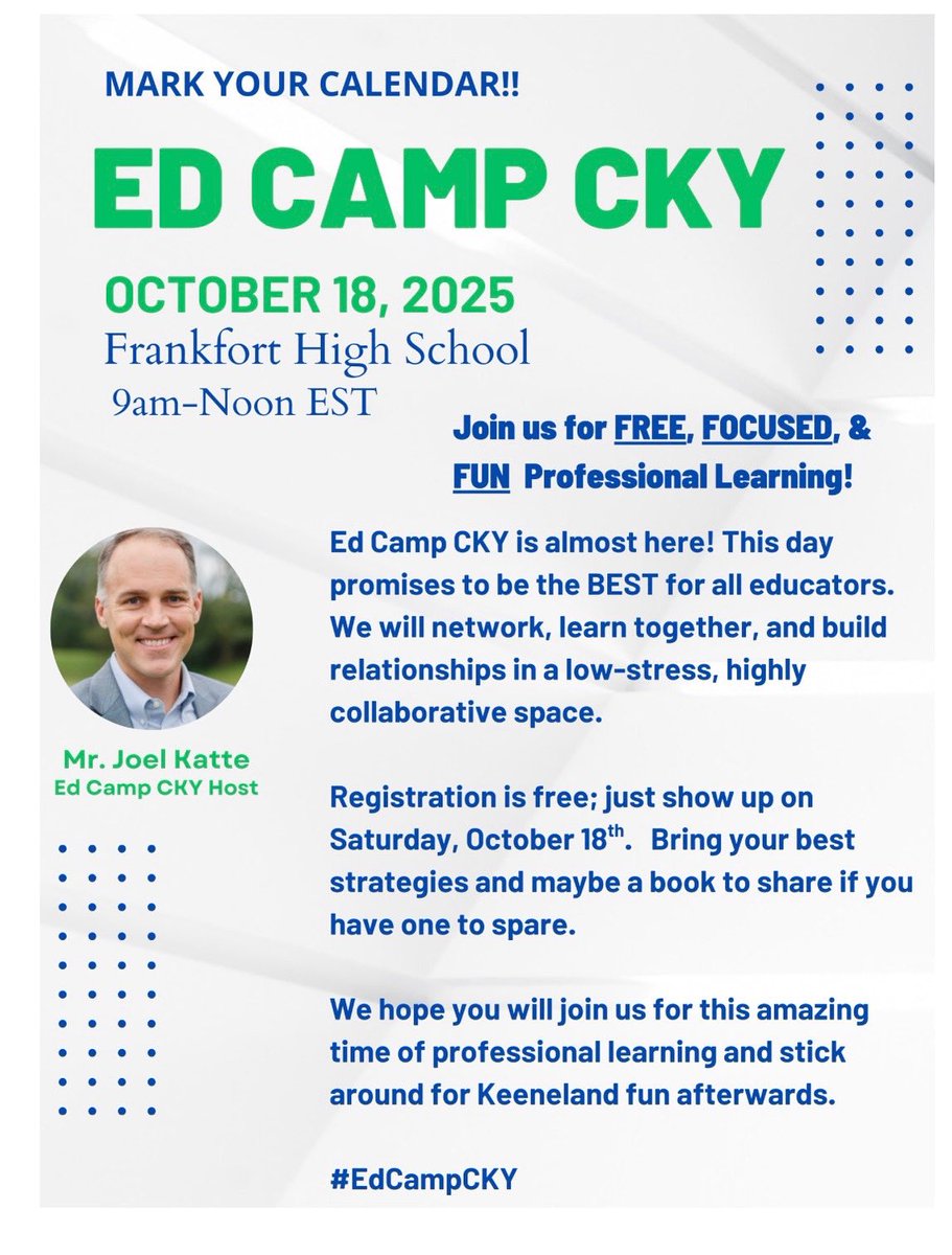 <a href="/All_in_KY/">Commissioner Fletcher</a> Indeed! Please consider joining us for #EdCampCKY on Saturday,  October 18, 9:00 AM-12:00 to honor teachers showing up on a non-work day for professional learning facilitated by their peers (Central Kentucky neighbors).