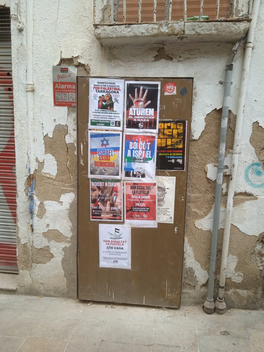 <a href="/CGTCatalunya/">CGT Catalunya 🚩🏴</a> <a href="/reusxpalestina/">Reus amb Palestina</a> <a href="/Reusantifa/">Reus antifeixista</a> <a href="/CasalDPF/">Casal Despertaferro!</a> <a href="/Deixadeserilla/">DeixaDeSerUnailla - CGT Ensenyament Camp de TGN</a> <a href="/tarragona_cgt/">CGT Correus Tarragona</a> <a href="/proucomplicitat/">ProuComplicitat #AturemElGenocidi</a> <a href="/Palestina_cat/">Comunitat Palestina Catalunya</a> <a href="/UCFR_Reus/">UCFR Reus (Unitat Contra el Feixisme i el Racisme)</a> <a href="/cgt_ebre/">CGT Terres de l'Ebre</a> Els carrers del centre de Reus encartellats després de l'assalt a la #GlobalSumudFlotilla cridant a la solidaritat amb el poble palestí i a les mobilitzacions d'aquests dies.

Sortim als carrers, fem sentir la nostra veu solidària!
#StopGenocide #PalestinaLliure #BoicotIsrael