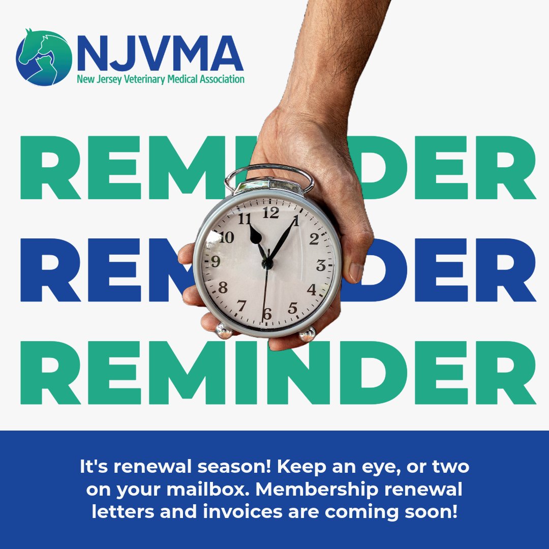 NJVMA's tweet photo. Keep an eye on your mailbox 📨 — your NJVMA membership renewal invoice is on its way! Don’t let it get lost in the shuffle. Renew early and continue enjoying all the benefits that make your membership a must-have for veterinary professionals in NJ. https://t.co/CgOUaybNc8