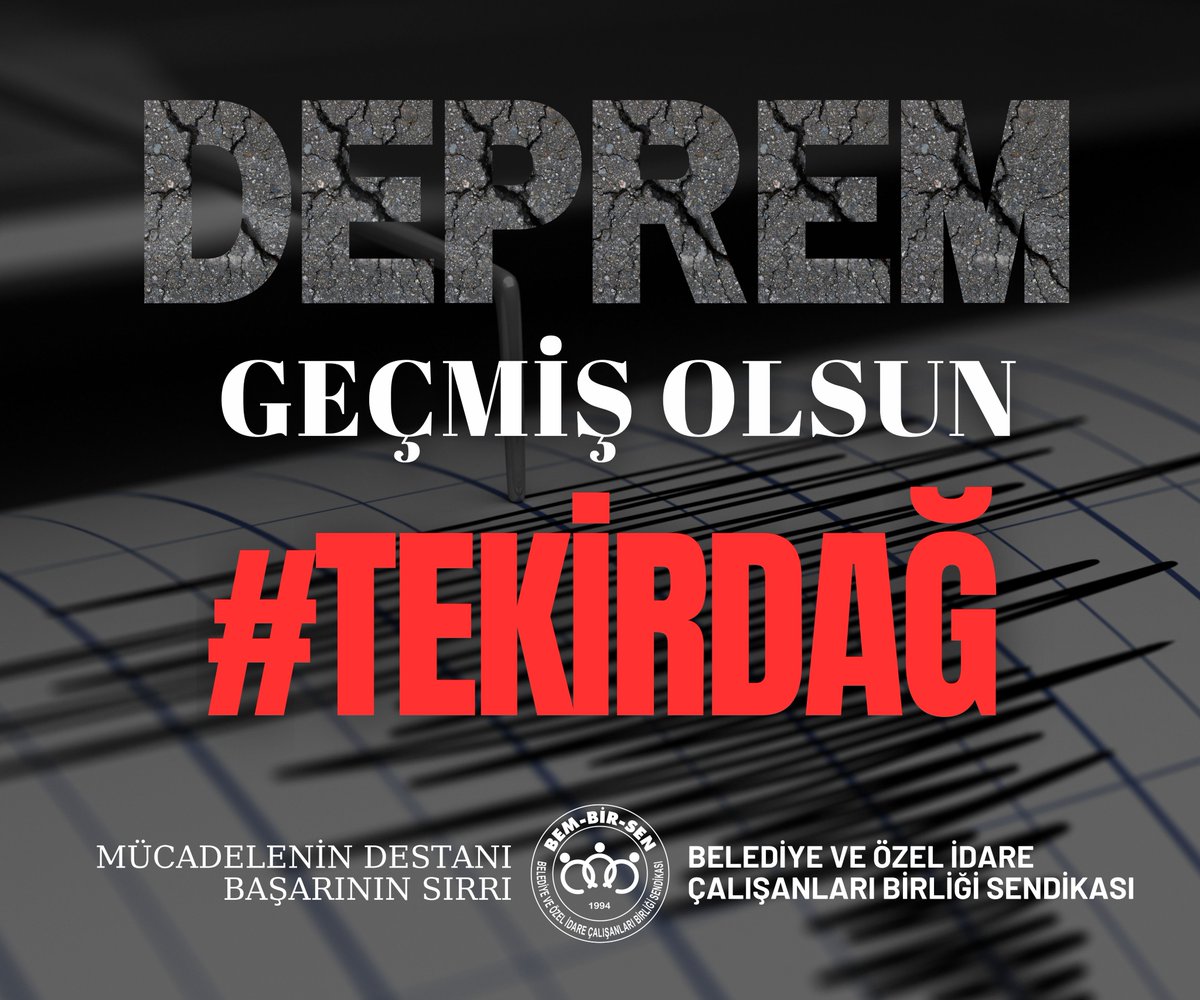 Geçmiş Olsun !
#Tekirdağ

Tekirdağ #Mağmaraereğlisi'nde  meydana gelen 5.0 büyüklüğündeki depremden etkilenen vatandaşlarımıza geçmiş olsun dileklerimizi iletiyor, can ve mal kaybı olmamasını temenni ediyoruz.

ALLAH c.c.
Vatanımızı ve Milletimizi her türlü afet ve musibetten