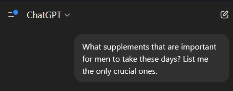 blurredsya's tweet photo. Aku tanya ChatGPT apa supplements yang laki perlukan sekarang ni. Sebab macam korang tau, most supplements are marketing gimmick and optional je.
Ni jawapan dia 👇 https://t.co/T8r3HhDAdX