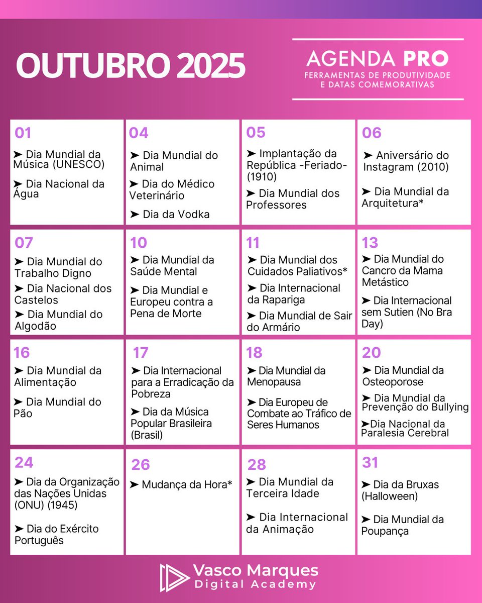 vascomarquesnet's tweet photo. ➡ Outubro é a entrada no último trimestre do ano. É tempo de refletir e entrar na reta final do ano.

*Datas comemorativas móveis.

👉 Aproveite o desconto especial e garanta já a sua Agenda PRO aqui: https://t.co/nBI3GYXbrt https://t.co/77AMRgT3YZ