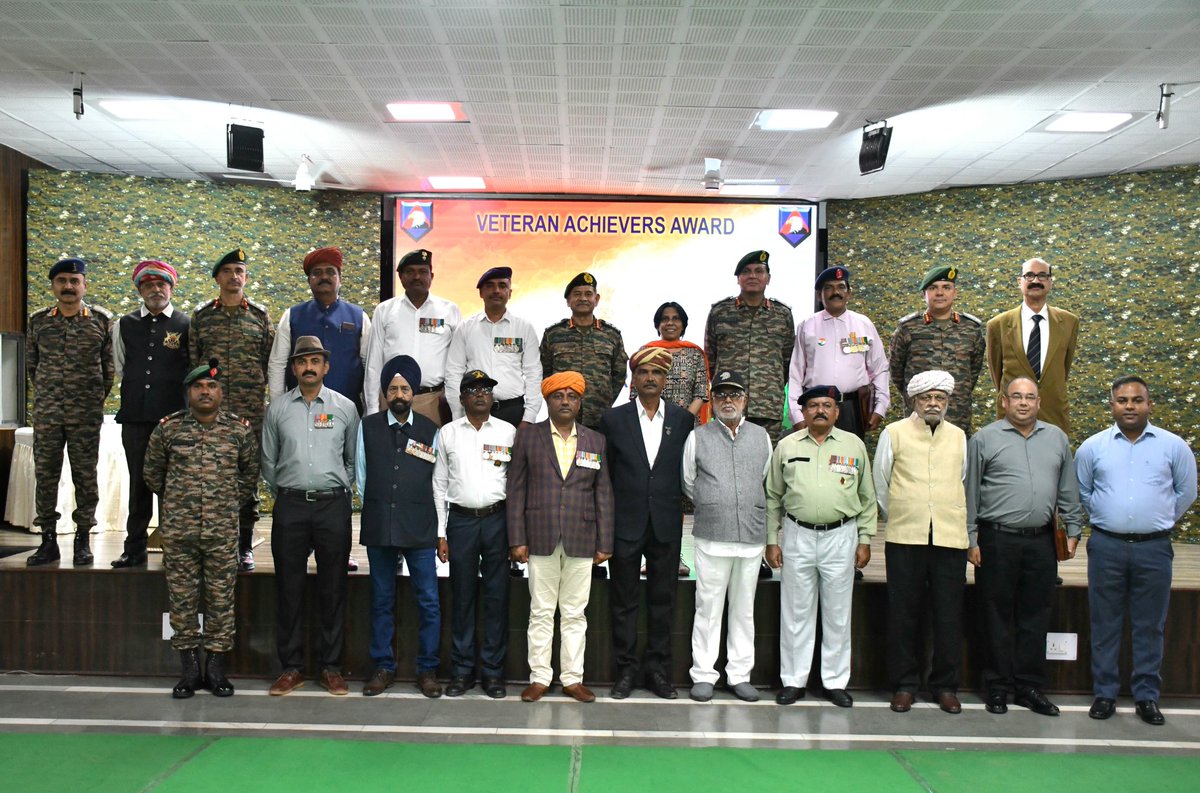Veteran Achievers Award: Recognising Contributions, Rewarding Excellence.

#GeneralUpendraDwivedi, #COAS conferred the “Veteran Achievers Award” on Col Shagun Bhatnagar (Retd), Maj Aditya Vikram Singh (Retd), L/ Nk Sodha Dipubha Ratanji (Retd) and Nk Bharat Bhai J Suthar (Retd),