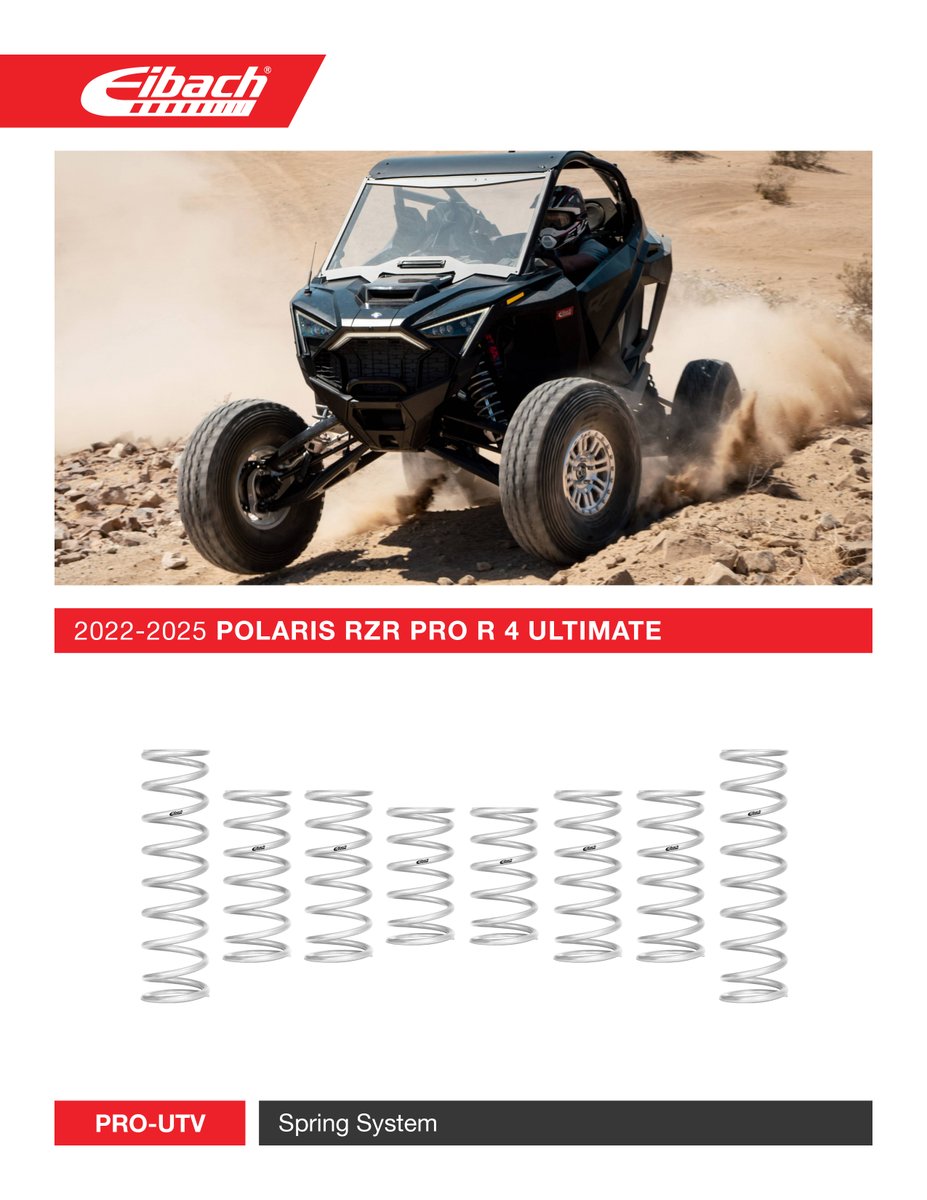 EibachCanada's tweet image. PRO-UTV Spring Kit for the 2022-2025 Polaris RZR Pro R 4 Ultimate is available to order online at eibach.ca.
Stage 2 Part #: E85-209-032-02-22
Stage 3 Part #: E85-209-032-03-22
#eibach #eibachcanada #polarisrzr