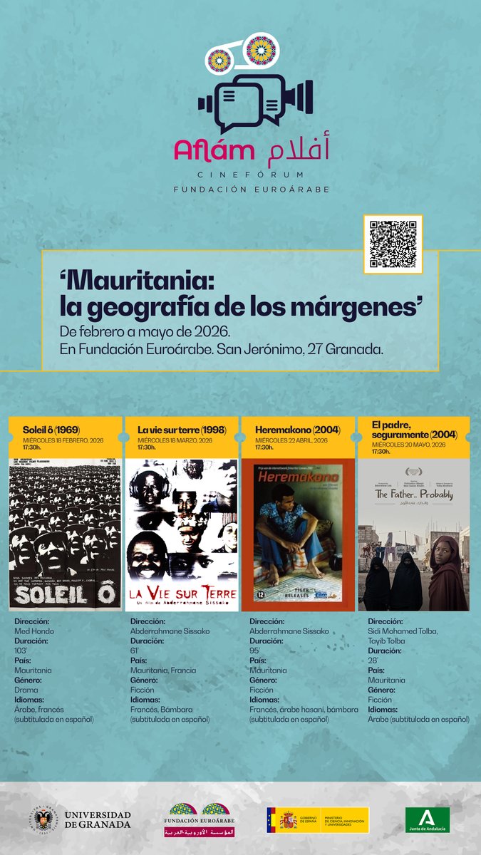 FundEuroArabe's tweet photo. cine
📽️¿Te gusta el cine? Pues tenemos algo para ti
Este octubre volvemos con una nueva edición de nuestro cineforum #aflam , centrado en dos temáticas: Migración y Mauritania.
Este próximo lunes te contaremos más cosas... mientras, reservarte la tarde del lunes 20 de octubre. https://t.co/mLJ9ZXhfoZ
