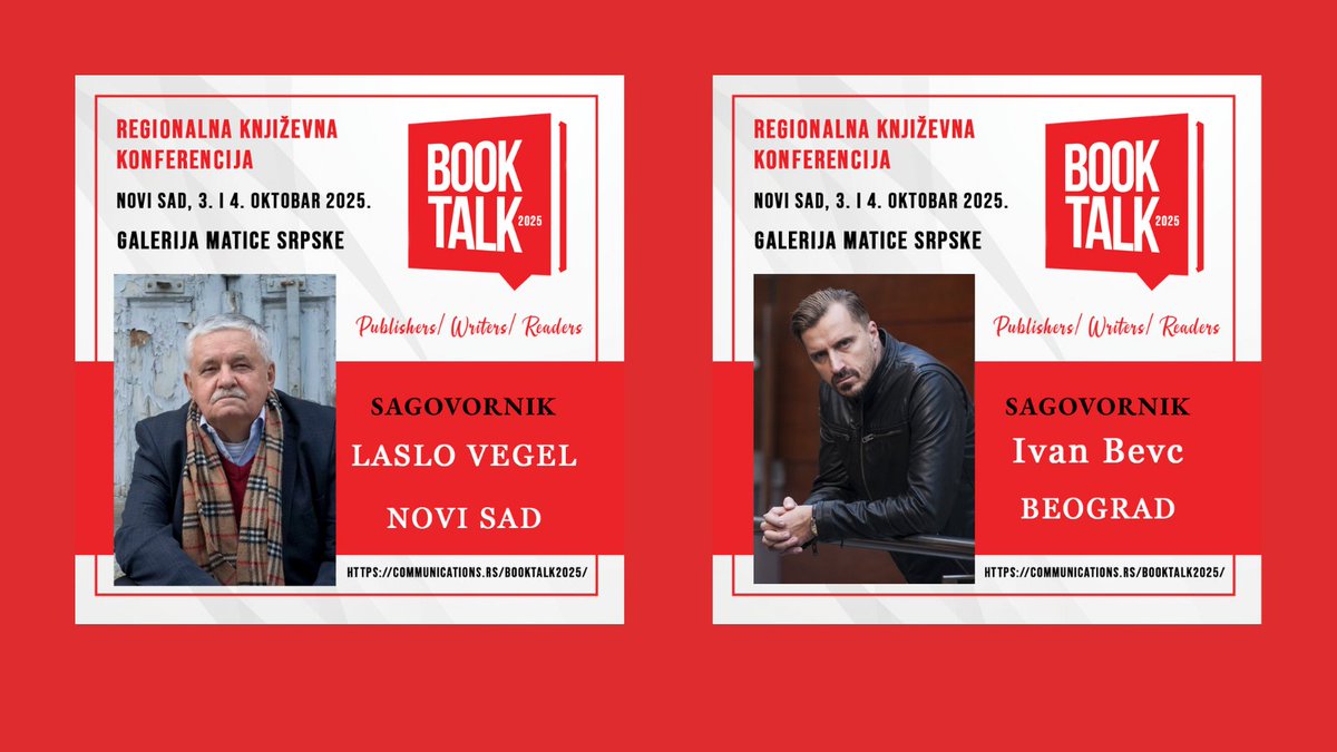 ColorMediaCom's tweet image. Sa velikim zadovoljstvom pozivamo vas na Book Talk 2025, 3–4. oktobra u Galeriji Matice srpske u Novom Sadu. Zašto doći? Zato što je Book Talk mesto gde se književnost ne samo čita, već i živi.
Ulaz slobodan: rsvp@color.rs
#BookTalk2025 #Knjizevnost #NoviSad