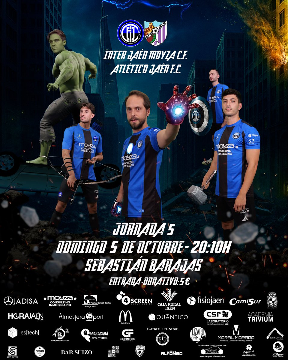 InterJaen's tweet photo. 🏆 Primera Andaluza Senior Jaén
Jornada 5
Inter Jaén Moyza C.F. 🆚 @atjaen
🔷 Domingo 5 de octubre
⏱️ 20:10 h
🏟️ Sebastián Barajas
📍 Jaén
🎟️ Entrada-donativo: 5€
#ForzaInter #LaIlusiondeunosValores #IJFC #Jaén
🔵⚫️ https://t.co/QyO2zMKMJB