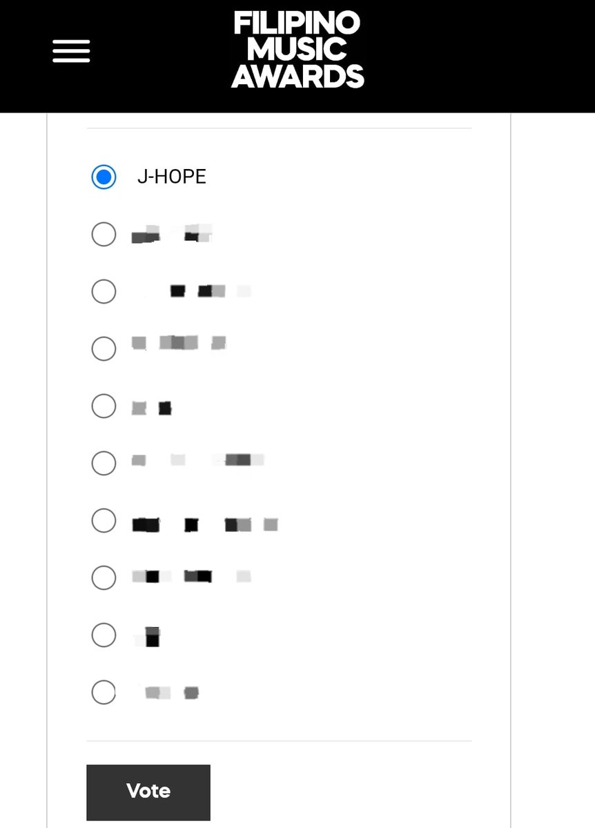 🐿️ · ARMY, ATENÇÃO‼️

O Hoseok foi indicado na categoria “Melhor Artista Internacional” no Filipino Music Awards e a votação se encerrará AMANHÃ.

⏰ 11:59 (🇧🇷)
— Tutorial abaixo
🔗 filipinomusicawards.com/peoples-choice…

J-HOPE FOR PEOPLE’S CHOICE
#JHOPEForPeoplesChoice
#Jhope #FMAVoteForJHOPE