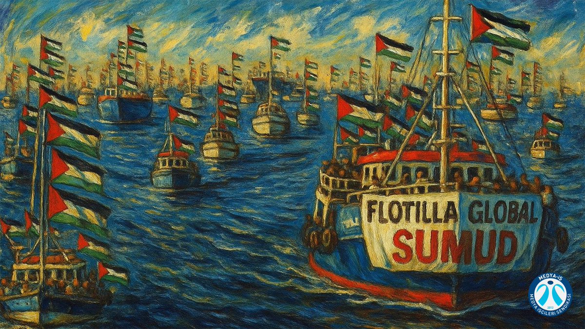 Katil ve soykırımcı İsrail’in, #Gazze’ye insani yardım ulaştırmak için yola çıkan #Sumud filosuna yönelik alçak saldırısını kınıyoruz. 
İnanıyoruz ki, insanlık suçu işlemeye fütursuzca devam eden siyonist barbarlar ve tüm yardakçıları er ya da geç mutlaka hesap verecek! 
Ya