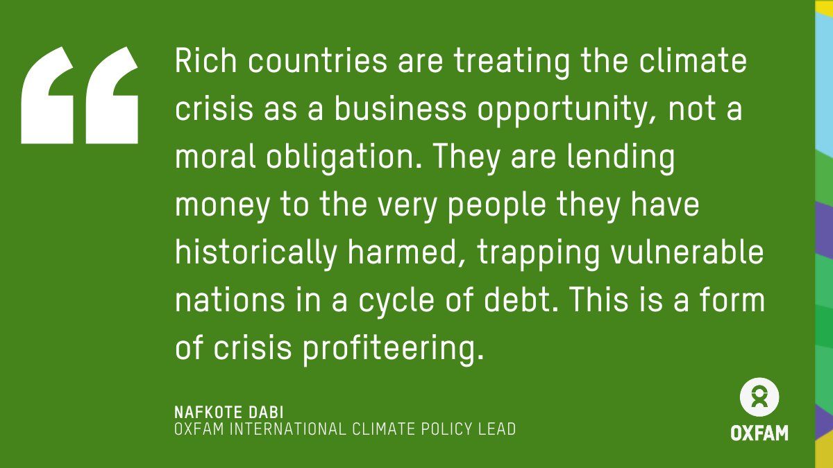 PRESS RELEASE: Two thirds of climate finance is loans, as rich countries profiteer from climate crisis💰

New research by <a href="/Oxfam/">Oxfam International</a> <a href="/CARE/">CARE (care.org)</a> finds poor countries are paying back 7 USD for every 5 they receive in climate funding.

Report👉 oxf.am/climate-financ…