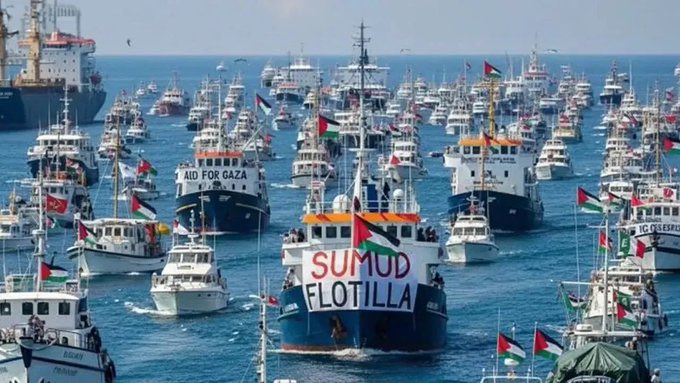 Soykırımcı İsrail hükümetinin aylardır sürdürdüğü, organize bir soykırıma dönüşen Gazze ablukasını delmek, açlığa mahkûm edilen halka insani yardım ulaştırmak amacıyla yola çıkan Küresel Sumud Filosu,uluslararası sularda İsrail donanmasının saldırısına uğradı.
İsrail savaş