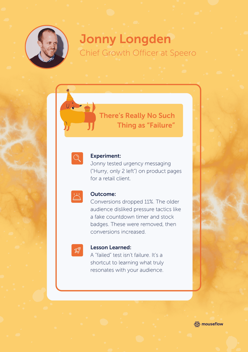 mouseflow's tweet image. Urgency tricks aren’t always a shortcut to higher conversions. Sometimes, they’re the fastest way to lose trust. 😳
That’s why every “rule” in CRO needs to be tested... not assumed.
Want more stories like this? Check out the CRO Journal 👇👇👇
mouseflow.com/guides/cro-jou…
