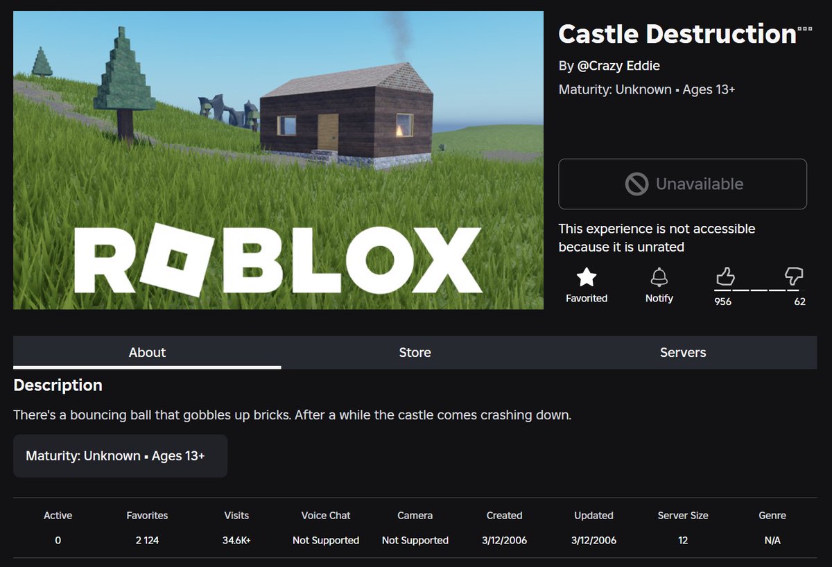 Sashaplay_SP's tweet photo. @Roblox I just made my account for this because i thought it was really stupid..
Roblox, why did castle destruction by ERIK CASSEL didnt automatically rated but my alt account's joke game with 13 FREAKING VISITS DID GET AUTOMATUCALLY RATED, LIKE WTH ROBLOX? 😨 https://t.co/7y3kCuT831