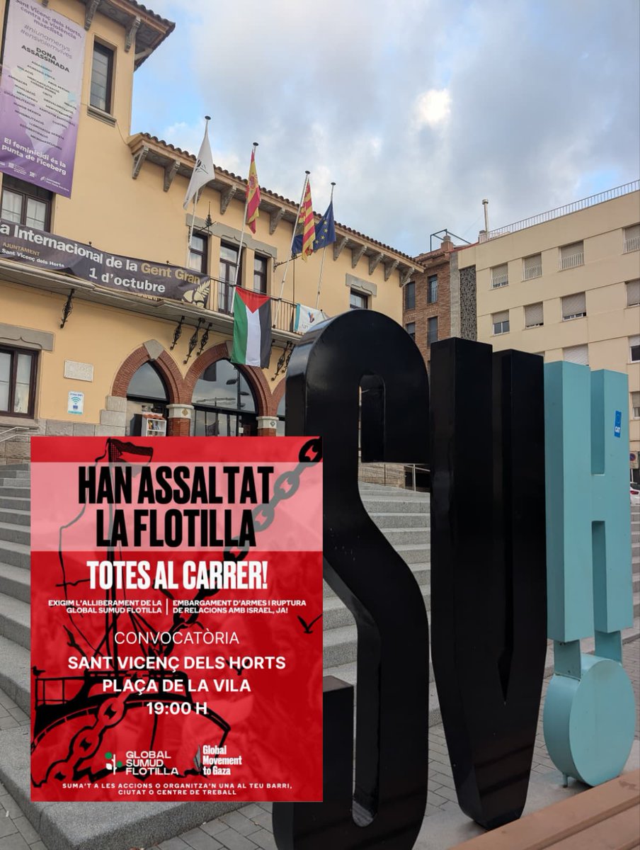 🇵🇸 Sant Vicenç dels Horts es mobilitza en suport a la Flotilla, amb una concentració avui a les 19 h a la plaça de la Vila 🔉radiosvh.info/programs/infor…