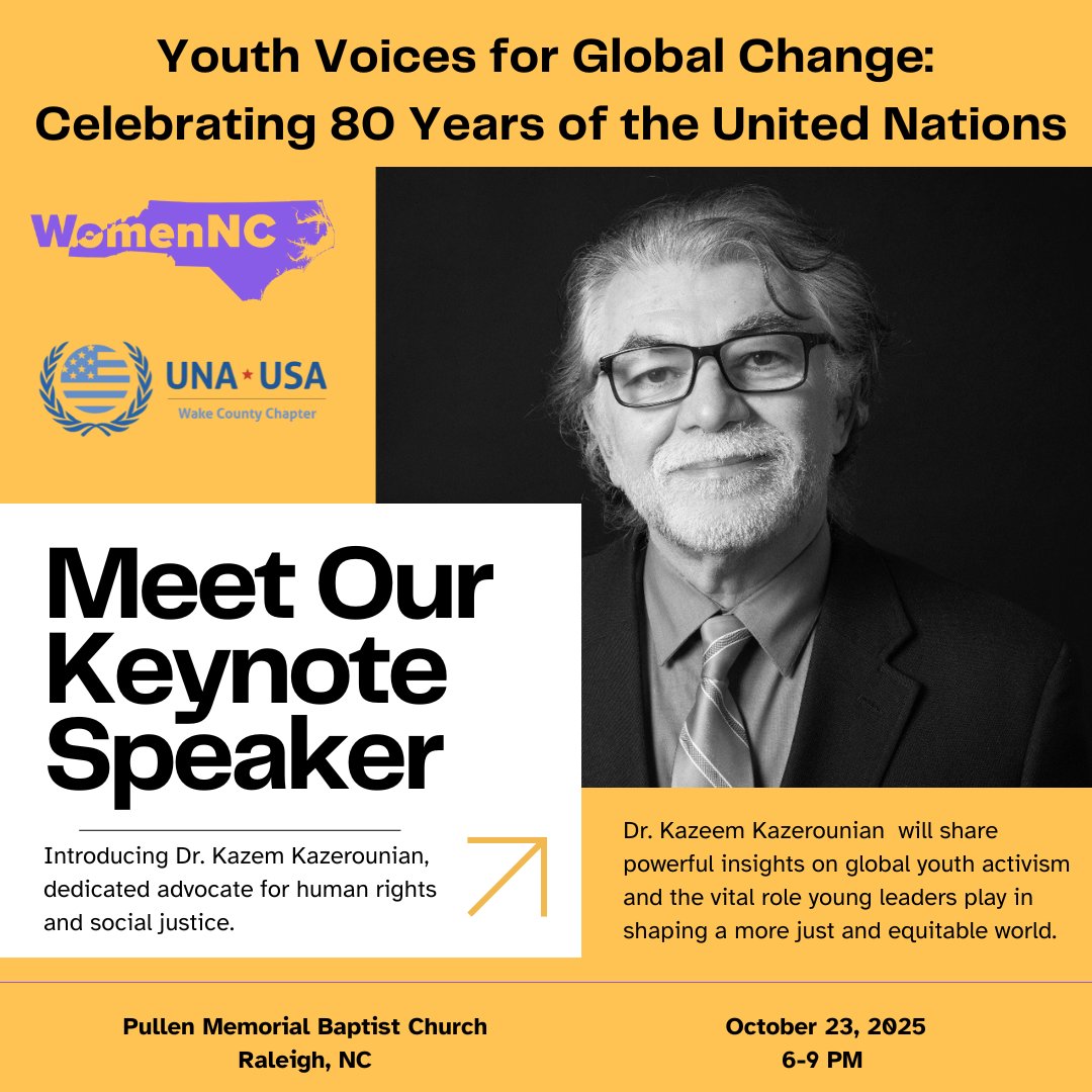 WomenNC's tweet image. Please join us in welcoming Dr. Kazeem Kazerounian, who will share powerful insights on global youth activism and the vital role young leaders play in shaping a more just and equitable world. 
#YouthVoices #GlobalChange #YouthLeadership #EquityInAction