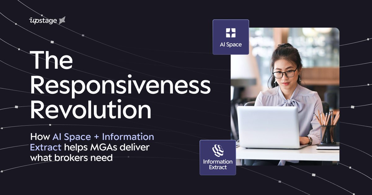 upstageai's tweet photo. The Responsiveness Revolution is here.
AI Space lets #MGAs cut timelines from weeks to a single day—organized, complete, and ready for underwriting.
Markets that move first, win first. Read more: https://t.co/Vv4FJDyehq
#Insurtech #AI #FutureOfInsurance #InsuranceInnovation