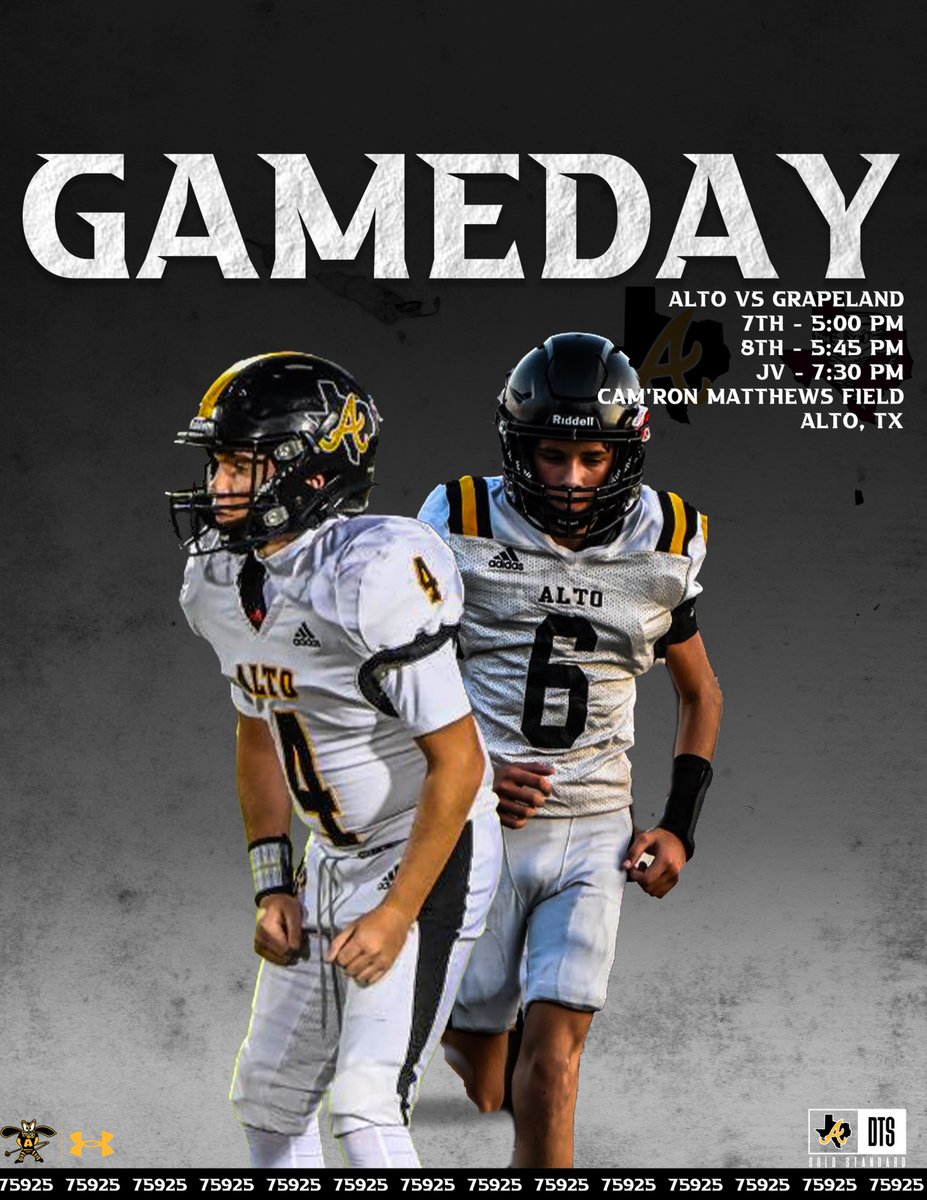 🏈GAMEDAY🏈

🆚Grapeland
📍Cam'ron Matthews Field | Alto, TX
⌚️7th - 5:00 pm | 8th - 5:45 pm | JV - 7:30 pm

#DTS