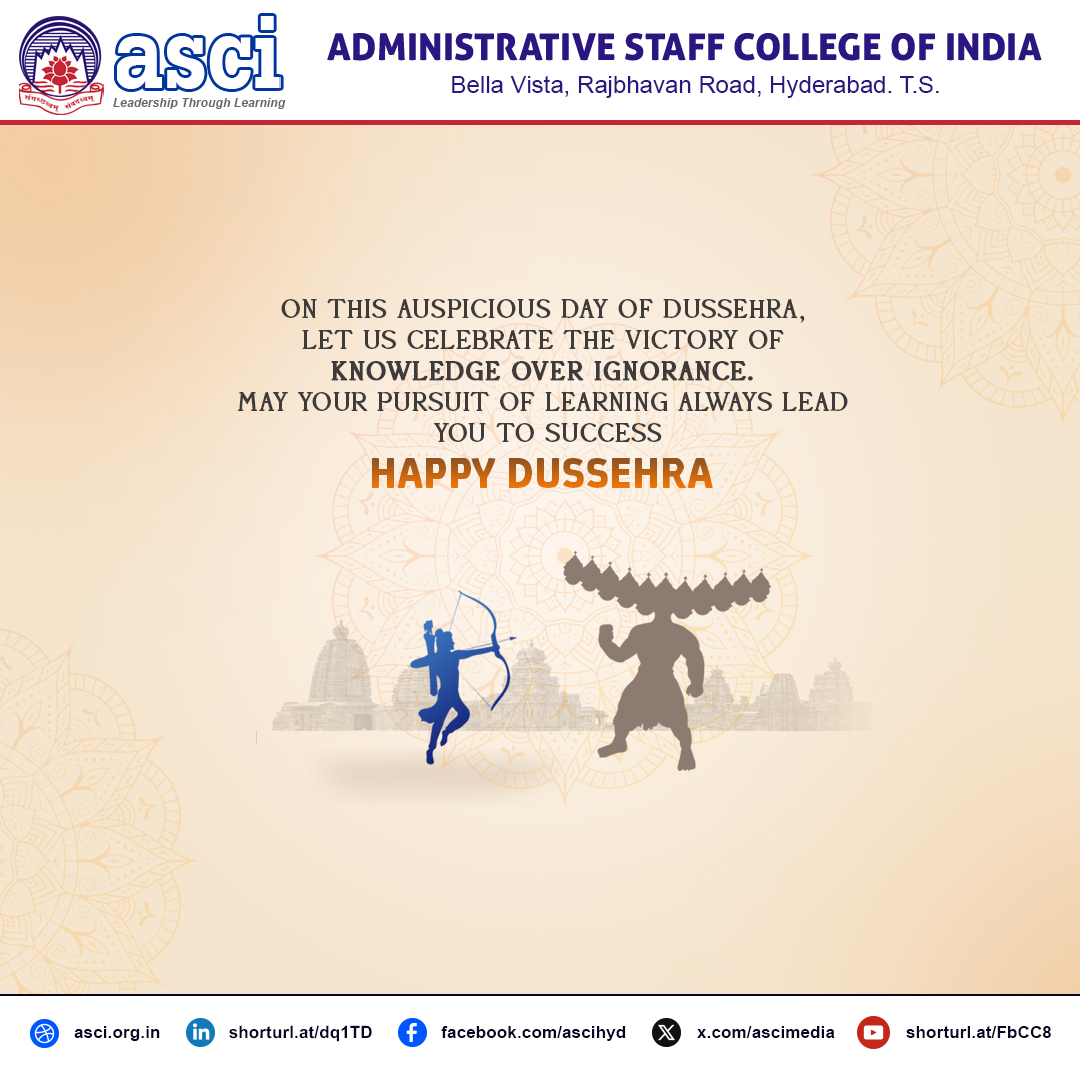 ASCIMEDIA's tweet image. This Dussehra, let’s conquer ignorance with knowledge and stride towards success together. 🌸

#HappyDussehra #ASCI