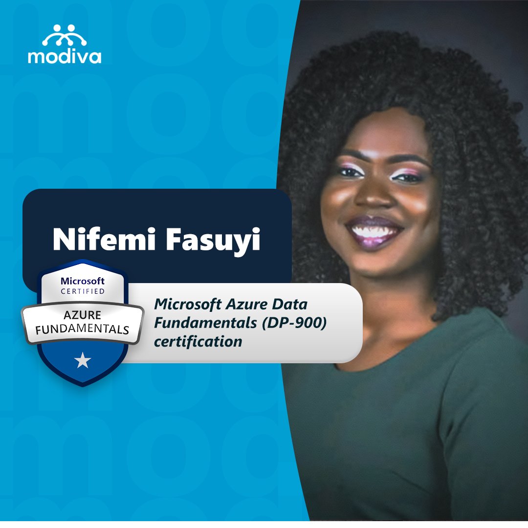 ModivaCommunity's tweet image. Meet Nifemi Fasuyi, a standout scholar who advanced her career with a Microsoft Azure Data Fundamentals certification.
Her dedication to lifelong learning inspires us all.
Begin your journey: lnkd.in/dFTBJWRf

#MicrosoftCertification #CareerGrowth #SuccessStory