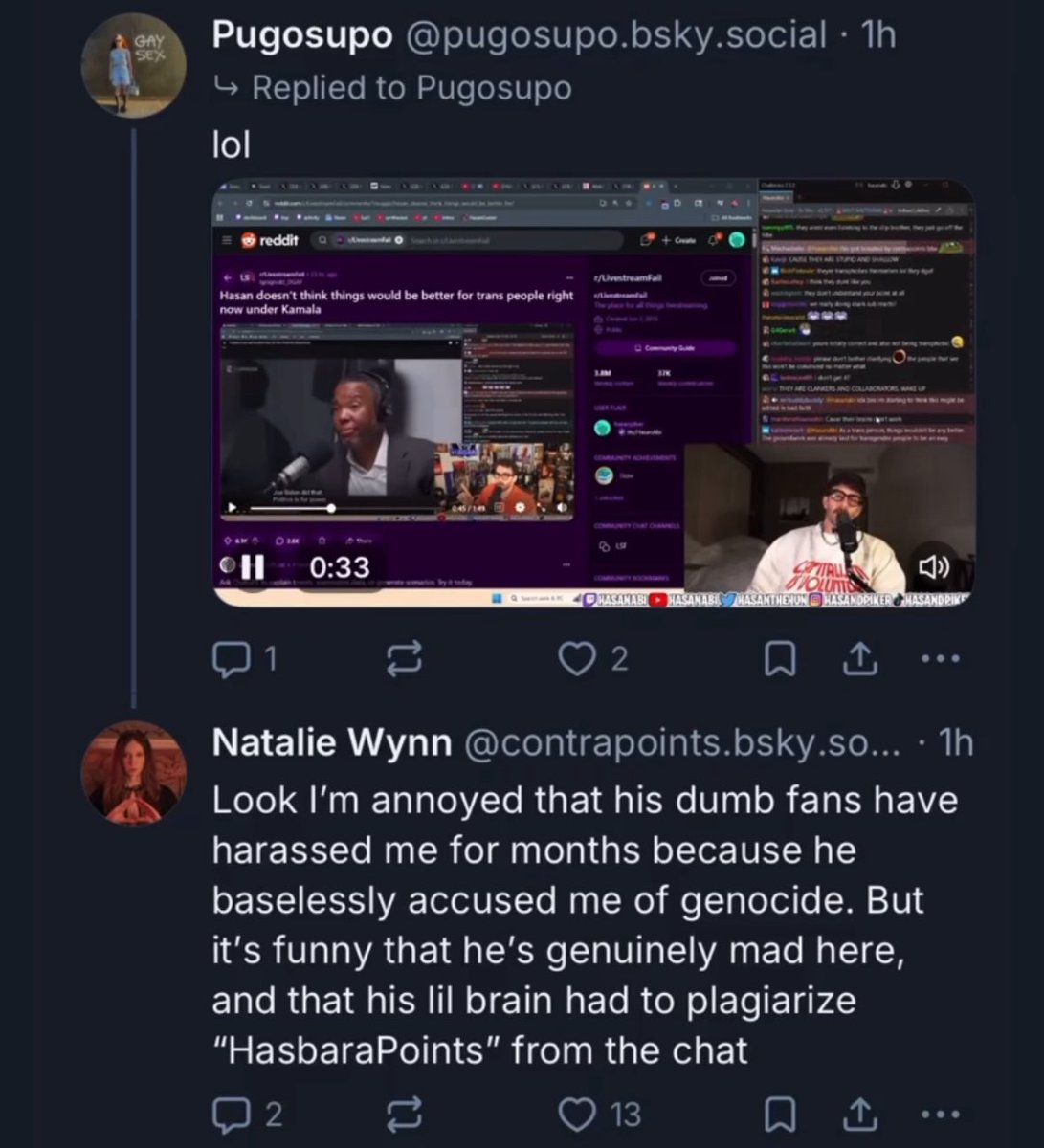 can't think of a bigger indictment of bluesky than Contrapoints retreating there after being correctly booed over her Palestine statement on twitter