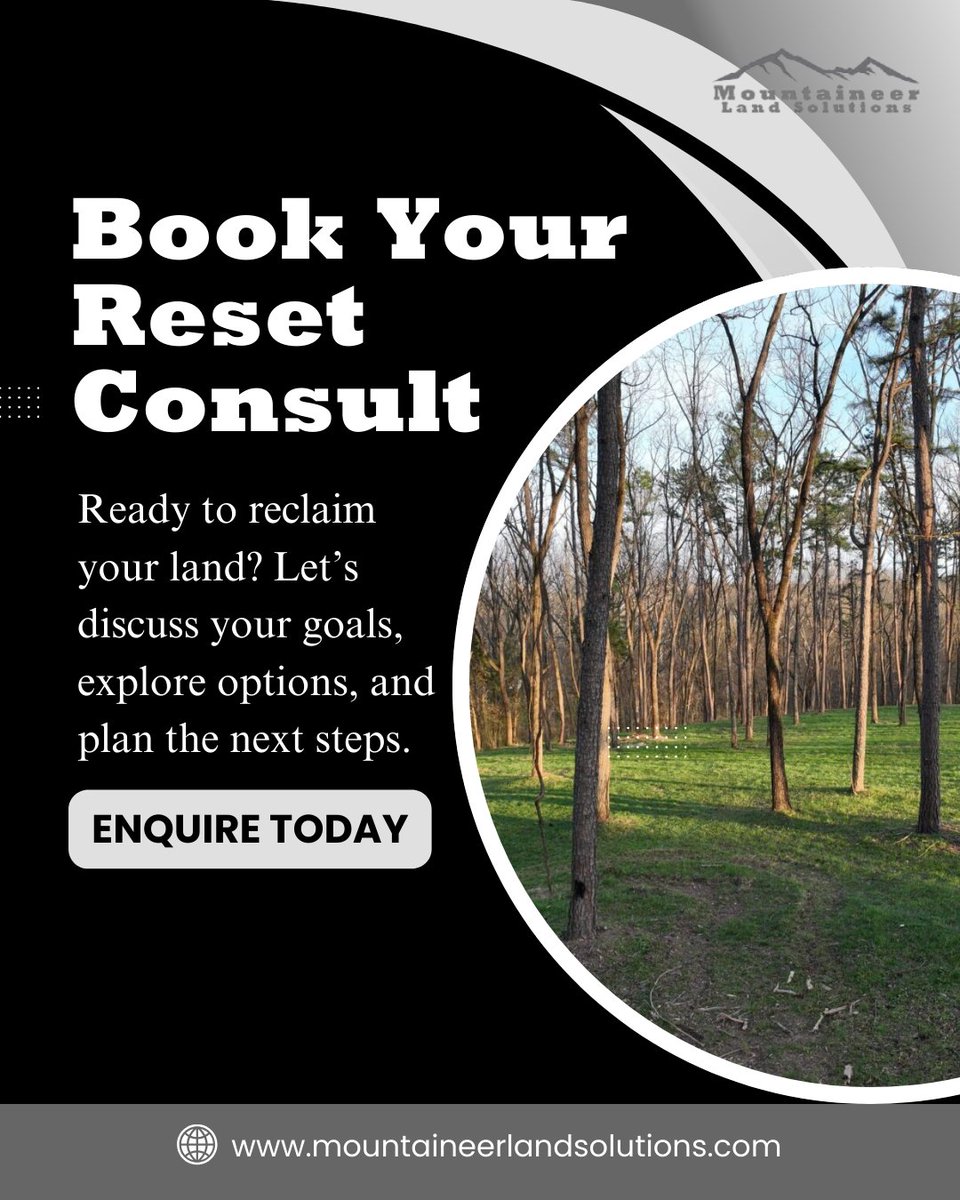 mountaineerland's tweet image. Your land shouldn’t sit idle - it should serve your vision.

A reset consult is the first step toward clearing, grading, and reshaping your property.

Enquire today at mountaineerlandsolutions.com

#landmanagement #propertyreset #landsolutions