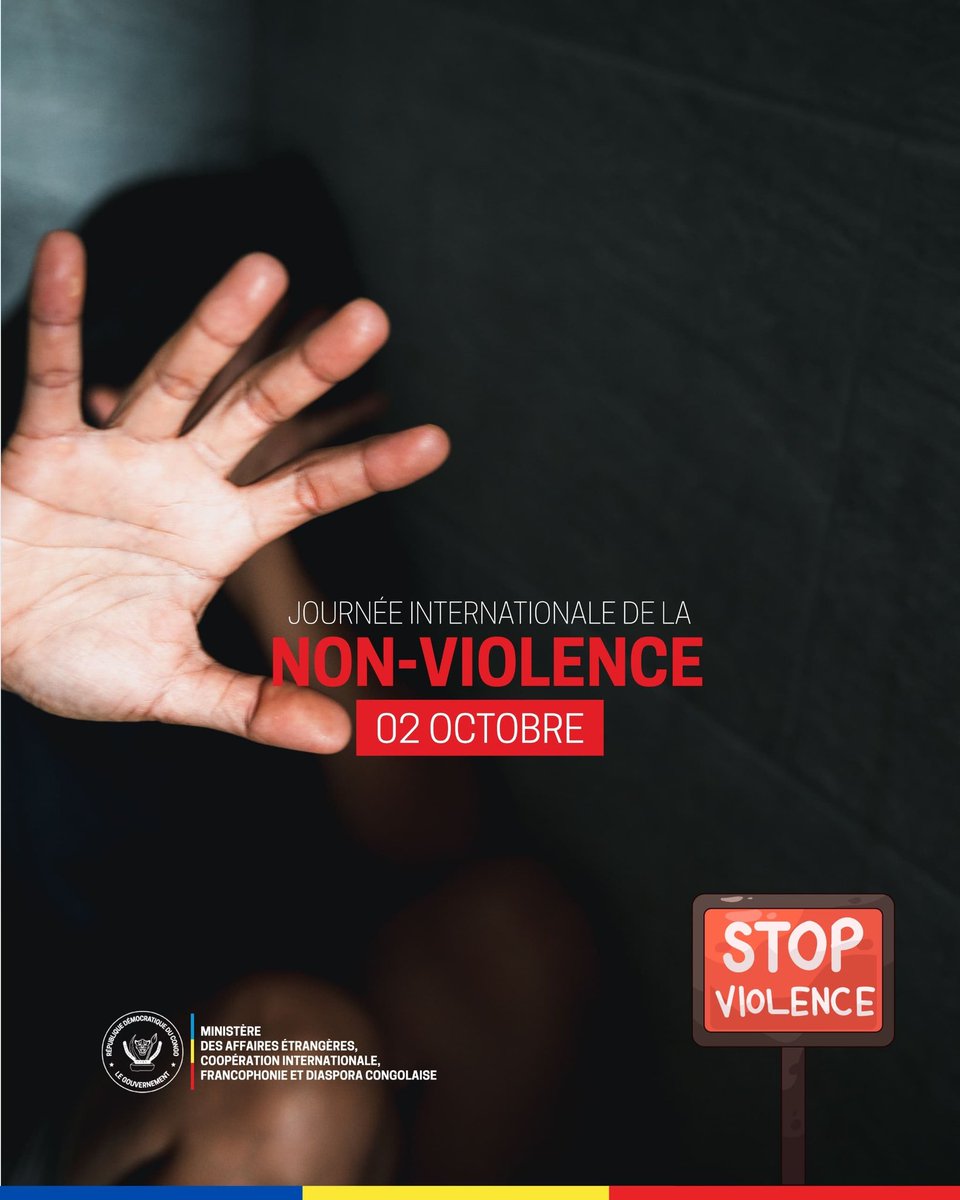 RDC • Affaires Etrangères 🇨🇩 (@rdc_minafet) on Twitter photo En cette Journée internationale de la non-violence, le Ministère des Affaires Etrangères réaffirme avec fermeté l’attachement profond de la RDC aux valeurs universelles de paix, de tolérance, de respect de la dignité humaine et de dialogue entre les nations.
<a href="/Presidence_RDC/">Présidence RDC 🇨🇩</a> En cette Journée internationale de la non-violence, le Ministère des Affaires Etrangères réaffirme avec fermeté l’attachement profond de la RDC aux valeurs universelles de paix, de tolérance, de respect de la dignité humaine et de dialogue entre les nations.
<a href="/Presidence_RDC/">Présidence RDC 🇨🇩</a>