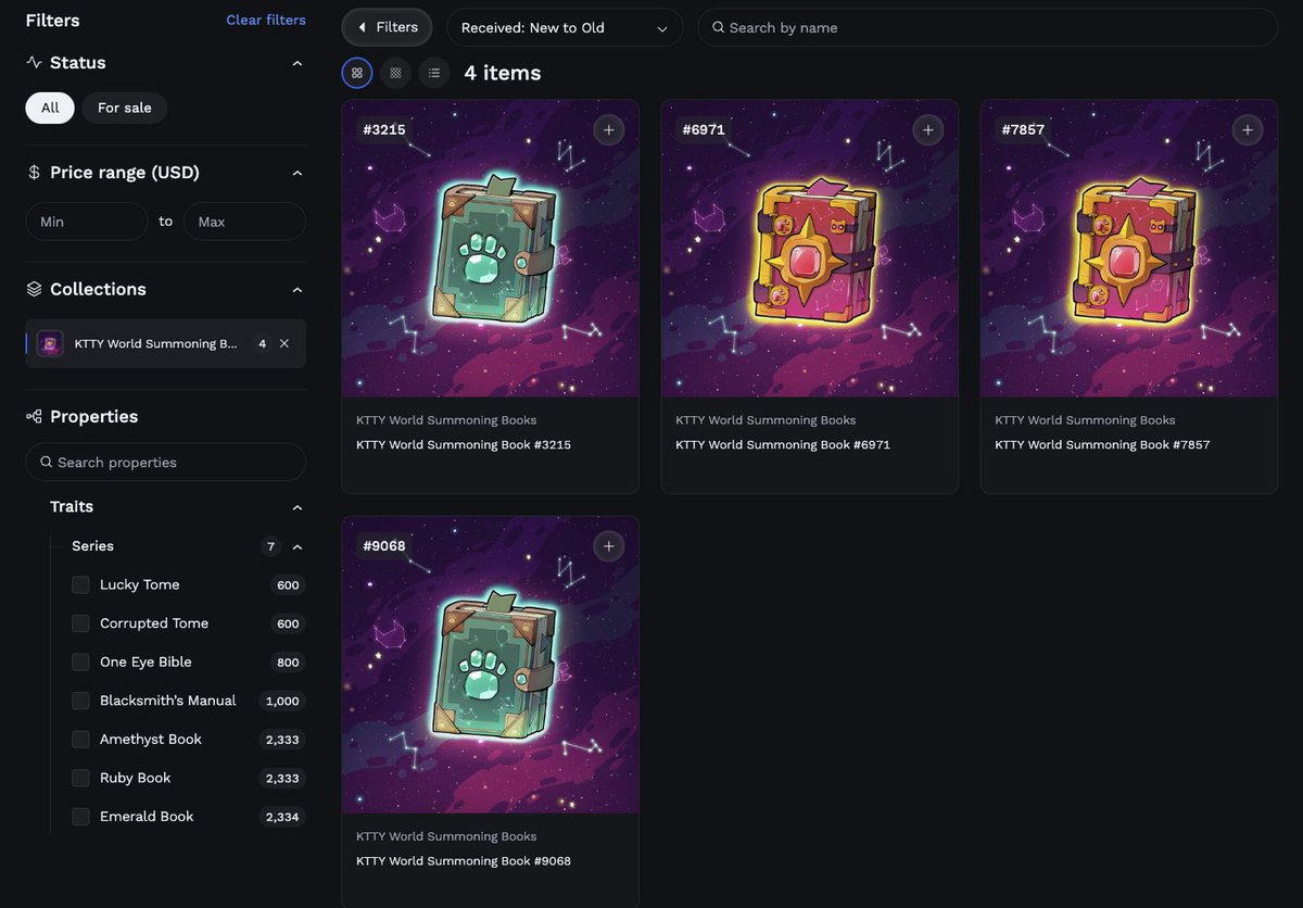 Minted my first 4 <a href="/Kttyworld/">KTTY</a> Summoning Books!

I got the 2 most common series so far. Gotta go hunting for more in the next round of mints ⛏️