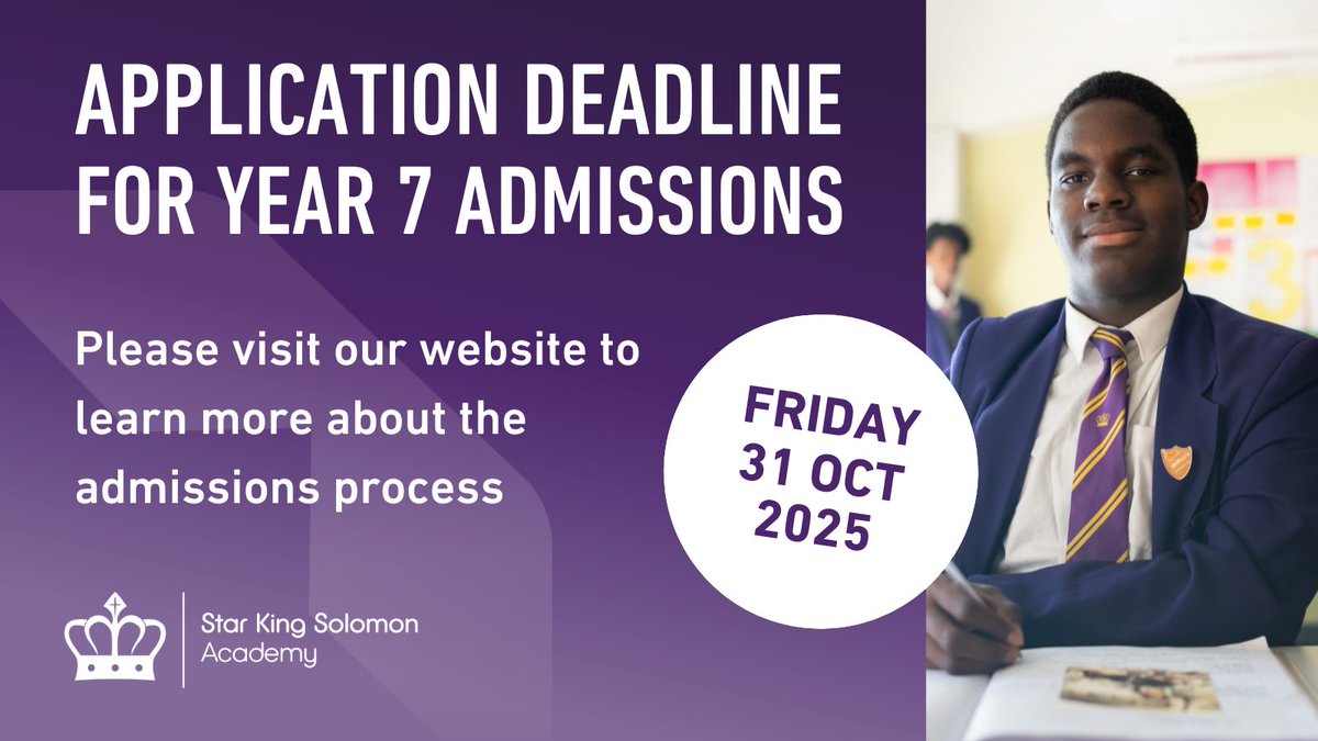The deadline to apply to join our 2026 Year 7 cohort is fast approaching.

If you would like to learn more about the Year 7 admissions process, please visit our website: starkingsolomon.org/information/ad…

#WeAreStar #JoinUs