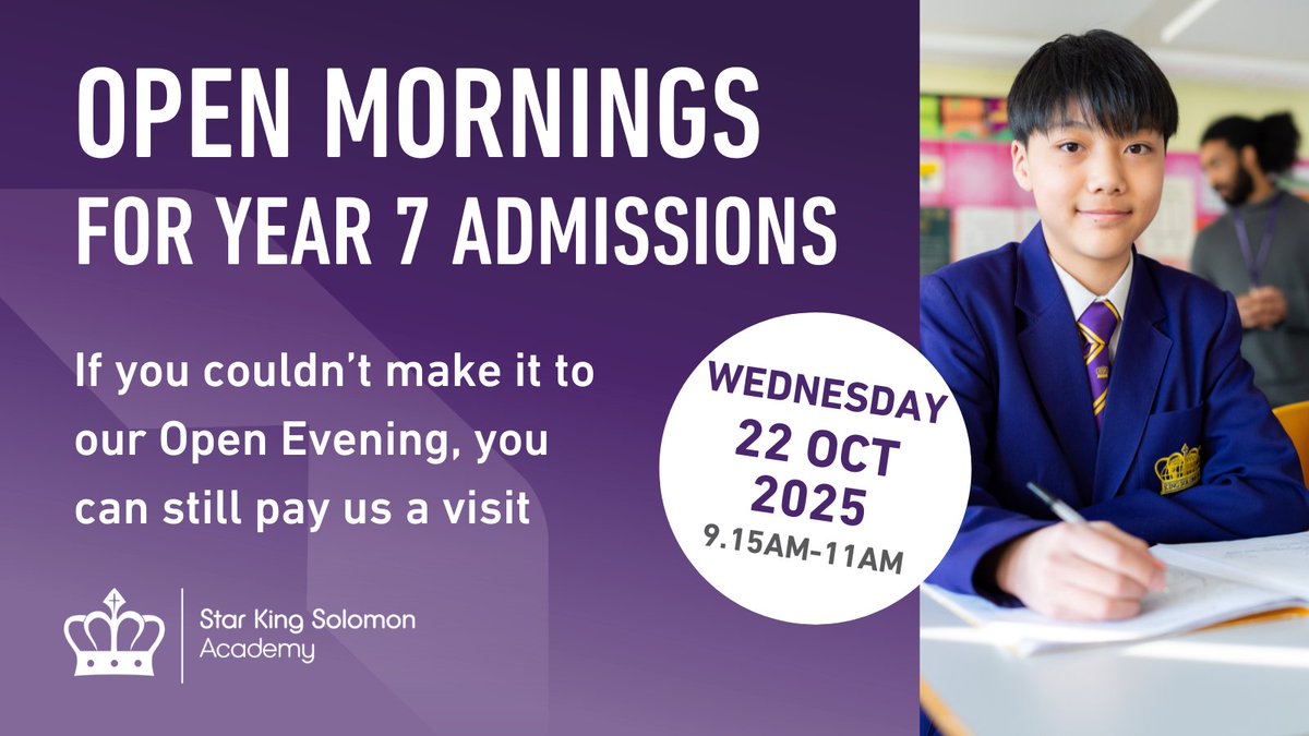 Our final Year 7 Open Morning drop-in session takes place tomorrow from 9.15am to 11am. 

We'd be delighted to welcome you and show you what our wonderful school has to offer.

Learn more: starkingsolomon.org/information/ad…

#WeAreStar #OpenMorning